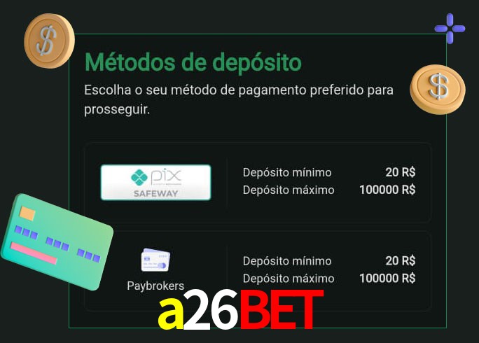 O cassino a26bet oferece uma grande variedade de métodos de pagamento